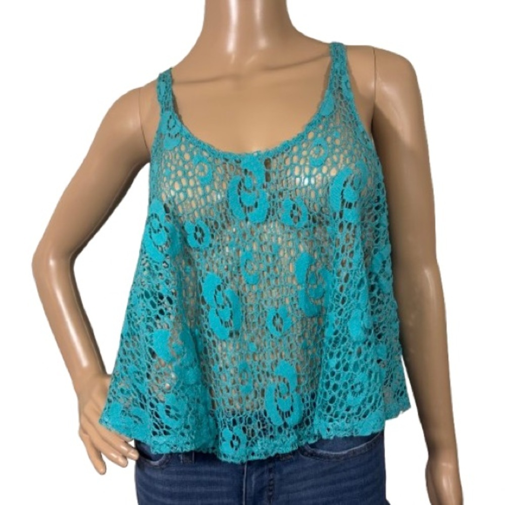 Bongo Y2K Teal Lace Sleeveless Cropped Tank Top Size S